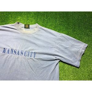 Vintage Kansas City Embroidered Men's Short Sleeve Tee Size Large Blue USA